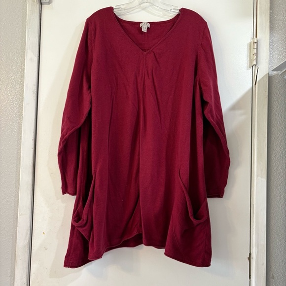 LOGO Lori Goldstein Tunic Sweater Top Burgundy Wine Merlot Pockets Plus Size 3X - Picture 1 of 9